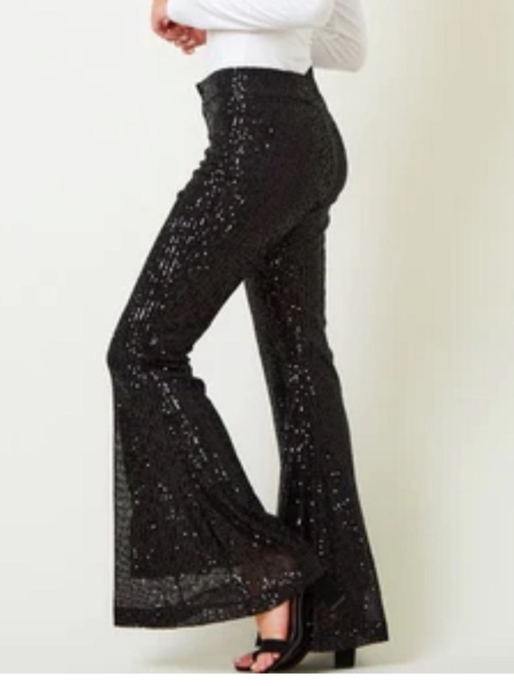 Saints & Hearts Women’s size Medium Black Sequin Flare Leg Pants
